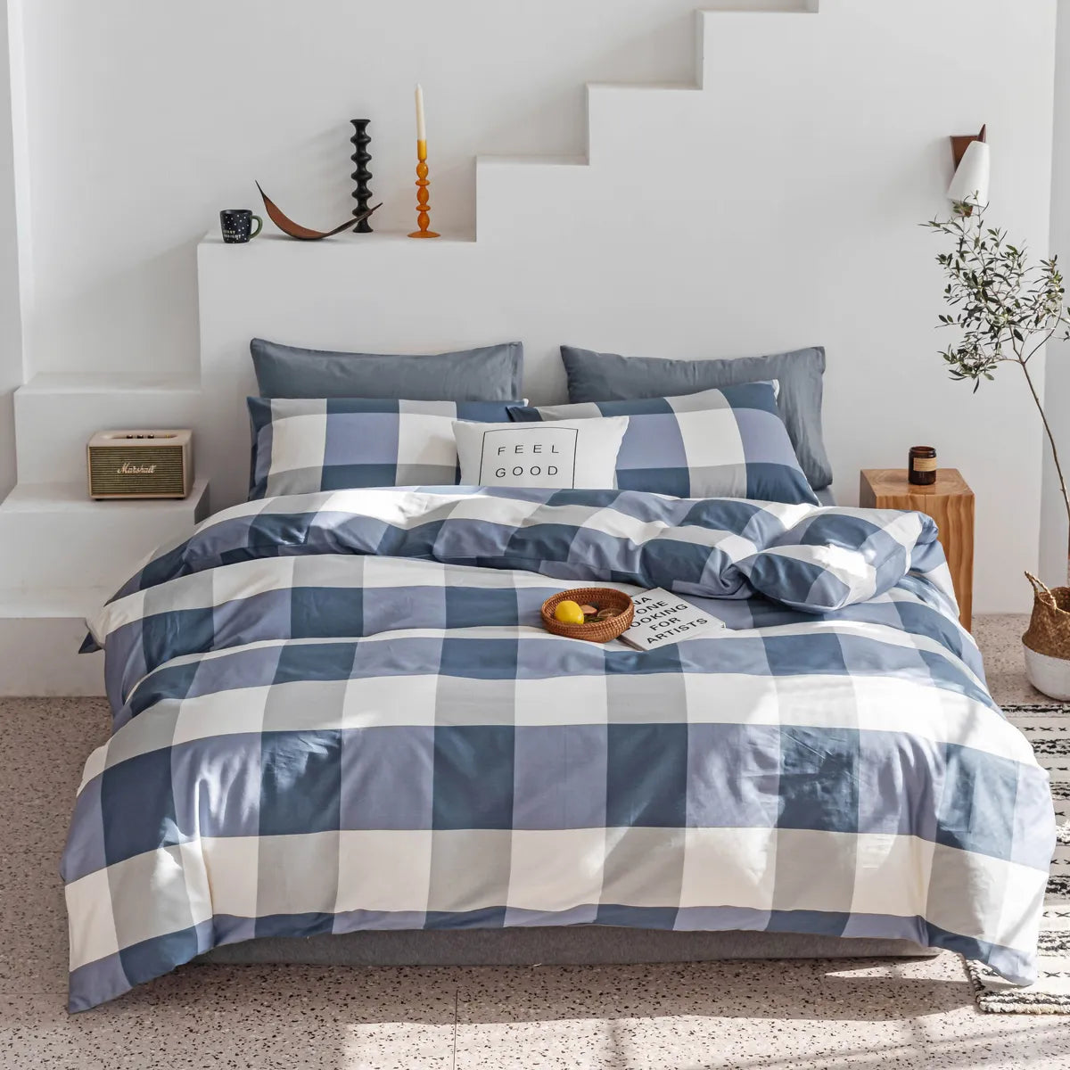 Blue and White Gingham Duvet Cover Set
