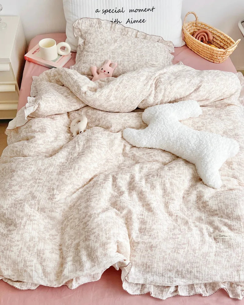 Dreamy Forest 2-Layer 100% Cotton Muslin Ruffled Baby Duvet Cover