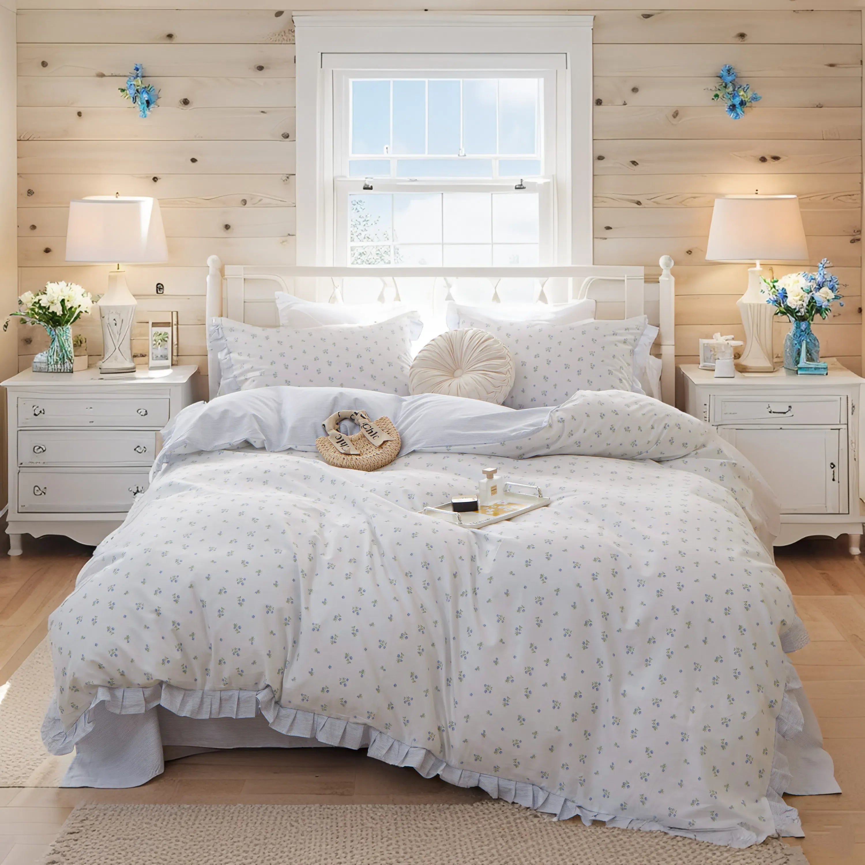 Delicate Daisy Cotton Floral Ruffled Duvet Cover Set