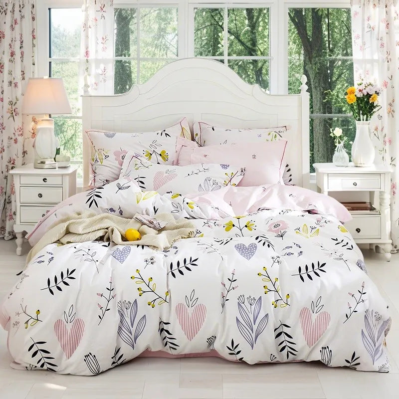 Dreamy Heart Soft Floral 100% Cotton Duvet Cover Set