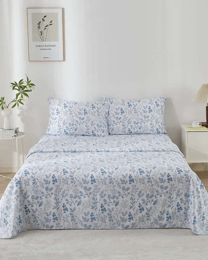 Blue Serenity Skin-friendly Floral Sheet and Pillowcase Set