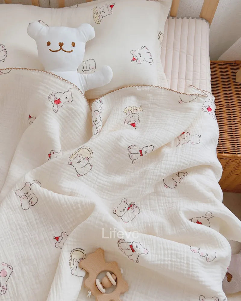 Christmas Bear Snuggle Soft 100% Cotton Muslin Baby Blanket