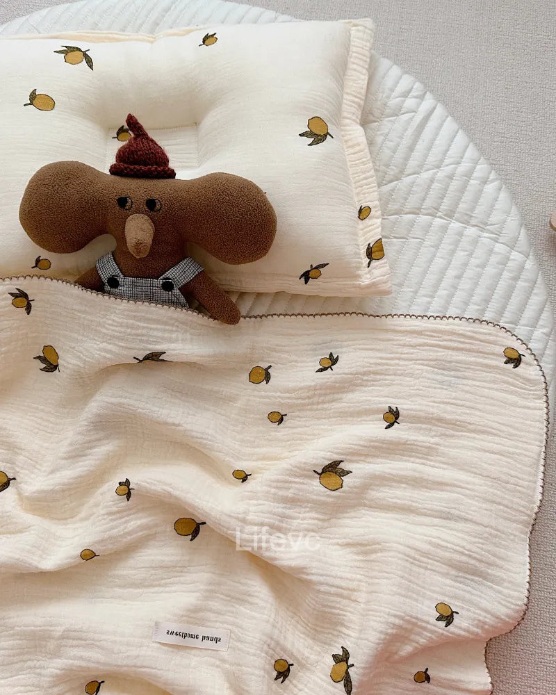 Citrus Charm Lightweight Lemon 100% Cotton Muslin Baby Blanket