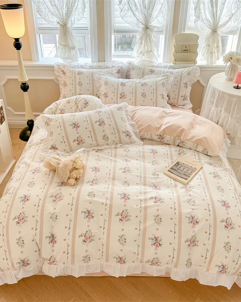 Floral Dream Breathable 100% Cotton Ruffled Duvet Cover Set