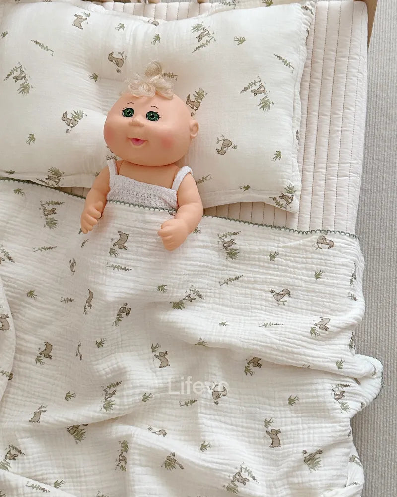 Gray Bunny Lightweight 100% Cotton Muslin Baby Blanket