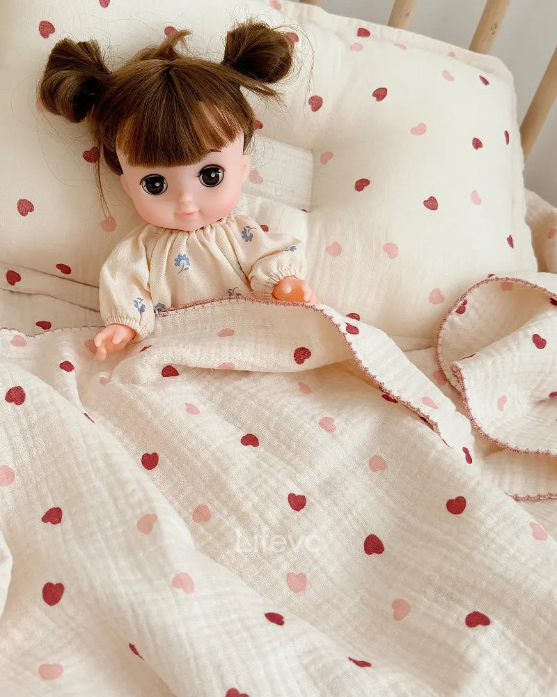 Heart's Embrace Absorbent Cute 100% Cotton Muslin Baby Blanket