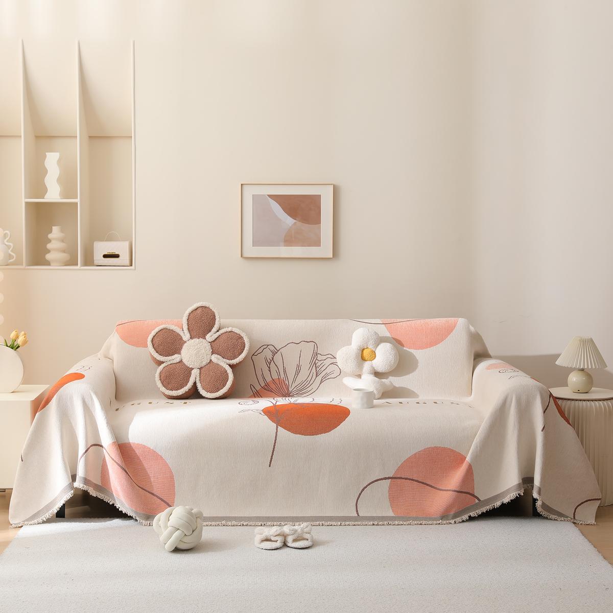 Graceful Serenity Elegant Modern Floral Geometric Chenille Sofa Slipcover