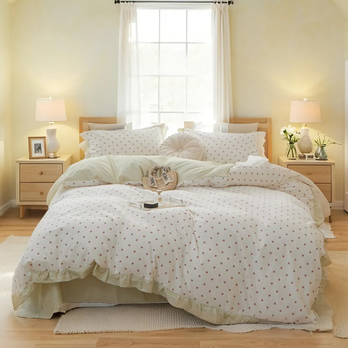 Sweet Daisy Soft White 100% Cotton Duvet Cover Set