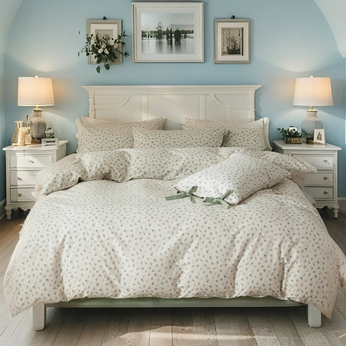 Rustic Daisy Country Garden 100% Cotton Bow Tie Duvet Cover Set