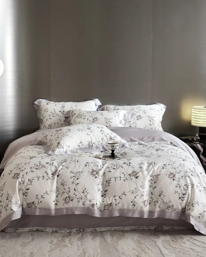 LC Chic Grayish Purple Floral Lyocell Duvet Cover Set