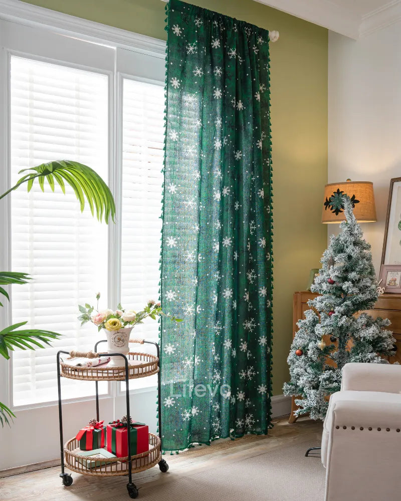 LC Christmas Window Curtain Panels Semi Sheer Farmhouse Drapes