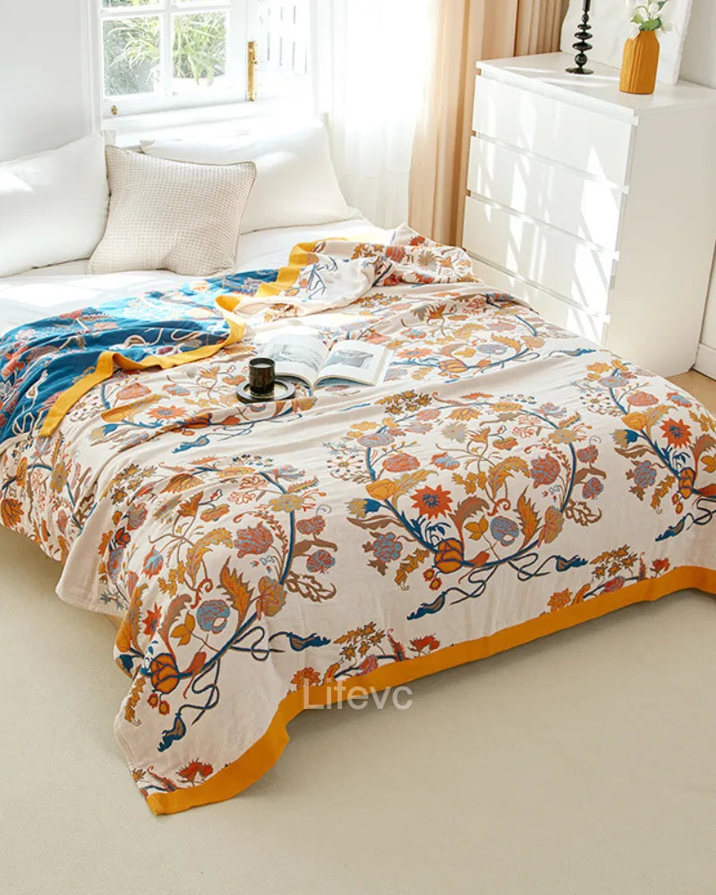 LC Cozy Soft Floral Cotton All-Season Bed Throw Blanket