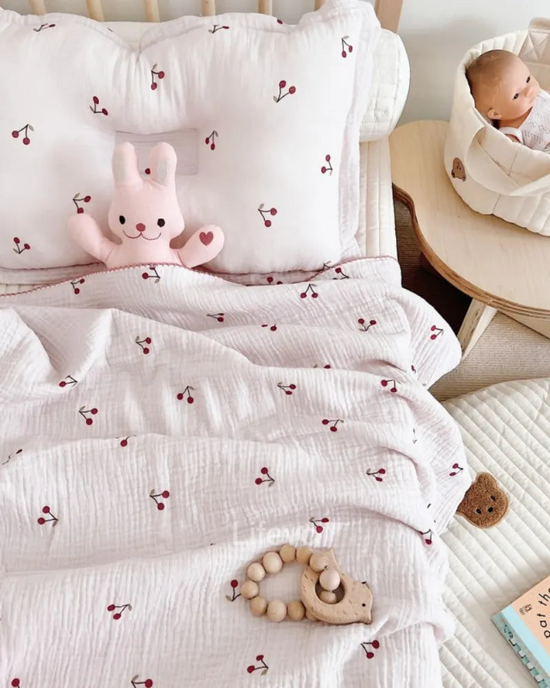 LC Muslin Cotton Blankets With Cherry Pattern For Baby Girls Boys