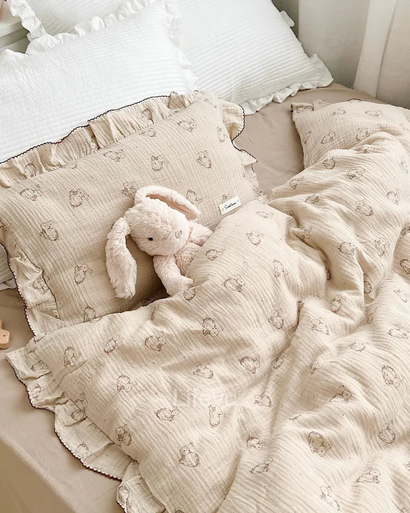 LC Rabbits Pattern Beige Personalized Blankets For Kids