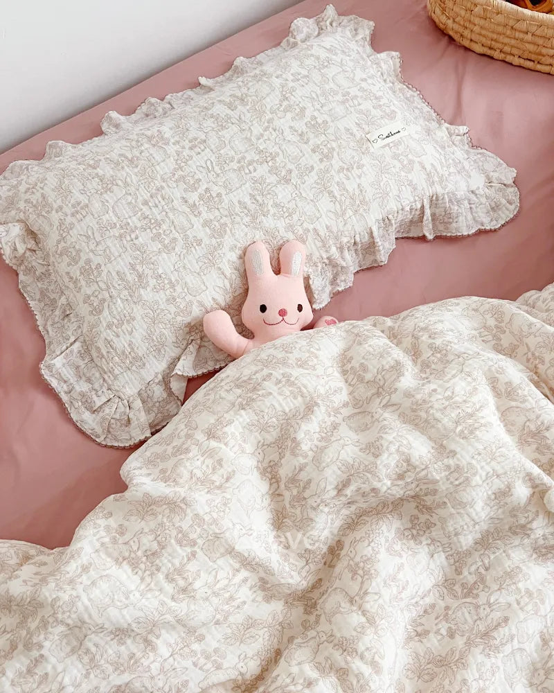 LC Ruffle Edge Garden Style Kids & Toddler Pillowcase With Rabbits