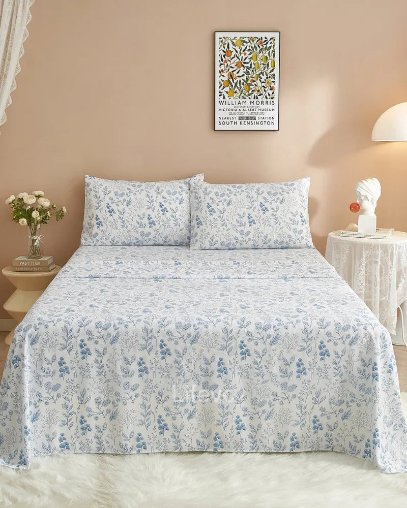 LC Super Soft Blue Fantasy Floral Sheet and Pillowcase Set