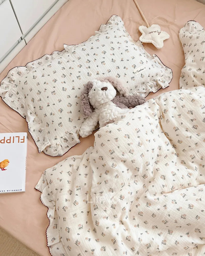 LC Super Soft Crib Nursery Pillowcase With Cute Rose Flowers