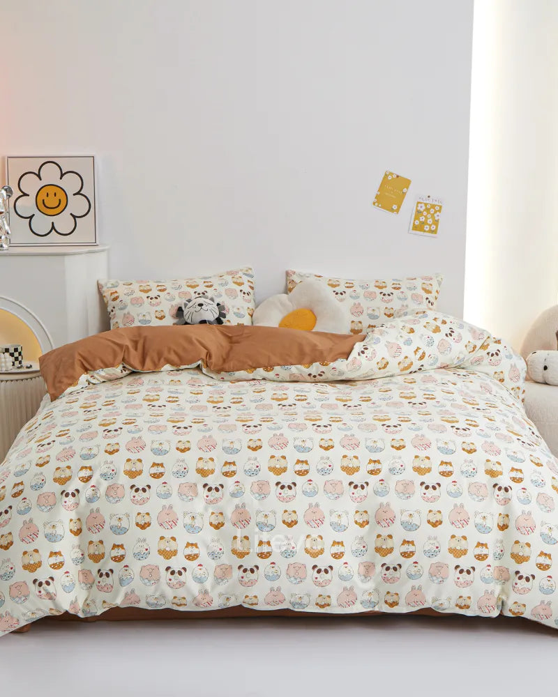 LC Tan Cute Cartoon Pattern Kids Duvet Cover Set
