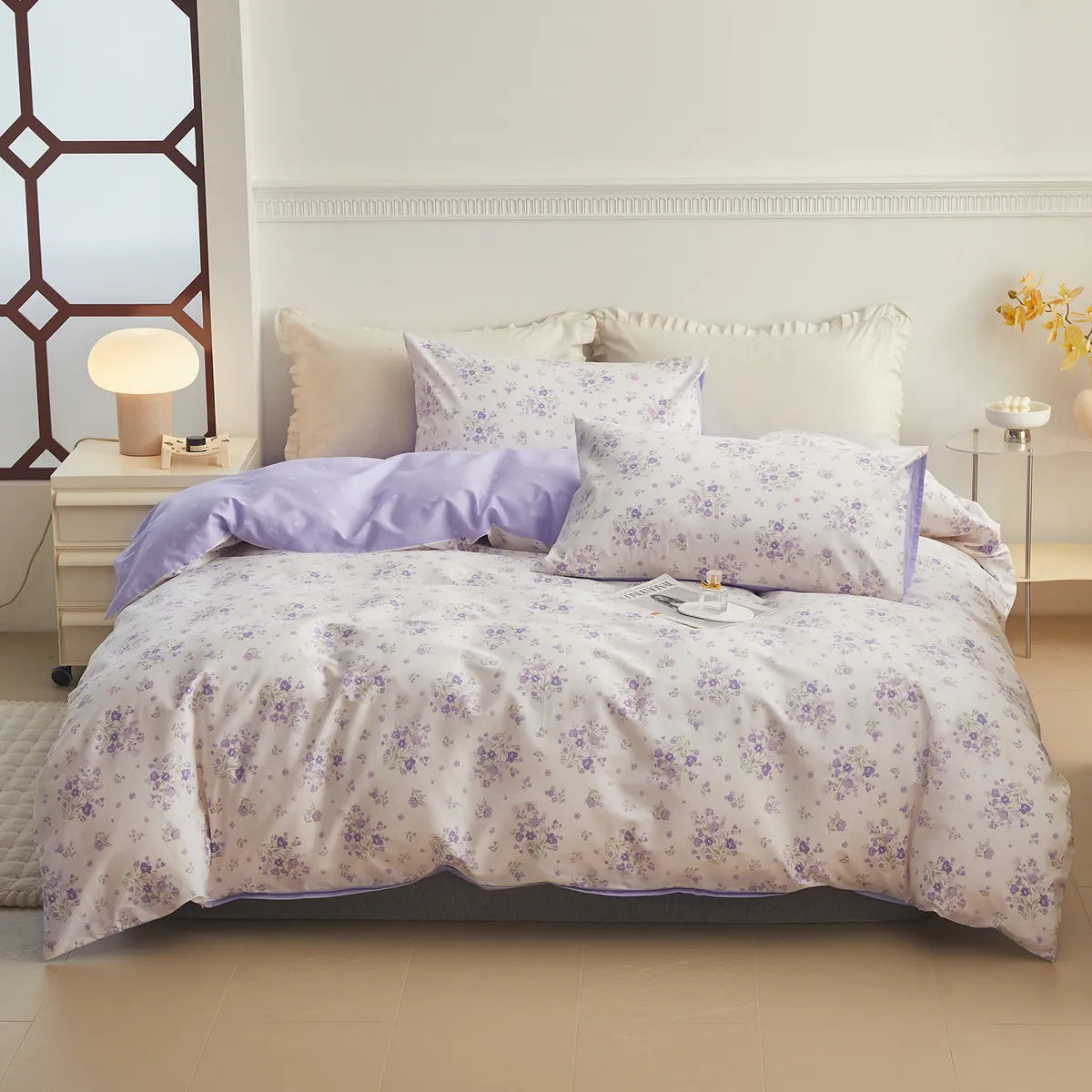 Lavender Floral 100% Cotton Duvet Cover Set