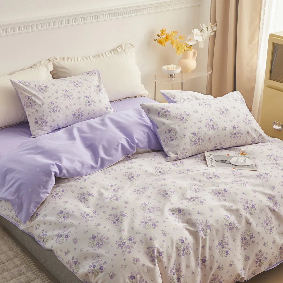 Lavender Floral 100% Cotton Duvet Cover Set
