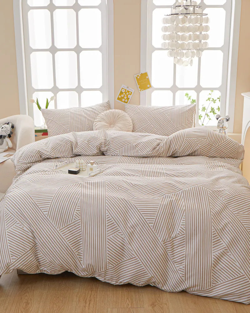 Modern Lines Durable Geometric 100% Cotton Duvet Cover Set