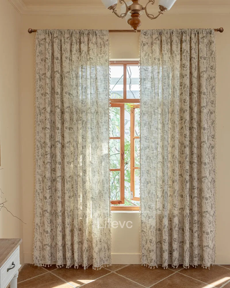 Raspberry Durable Wrinkle Resistant Vintage Floral Sheer Curtains