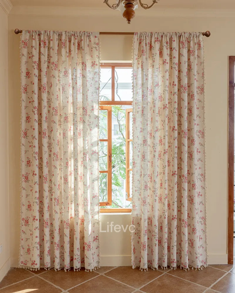 Rose Aura Beautiful Floral Sheer Curtains