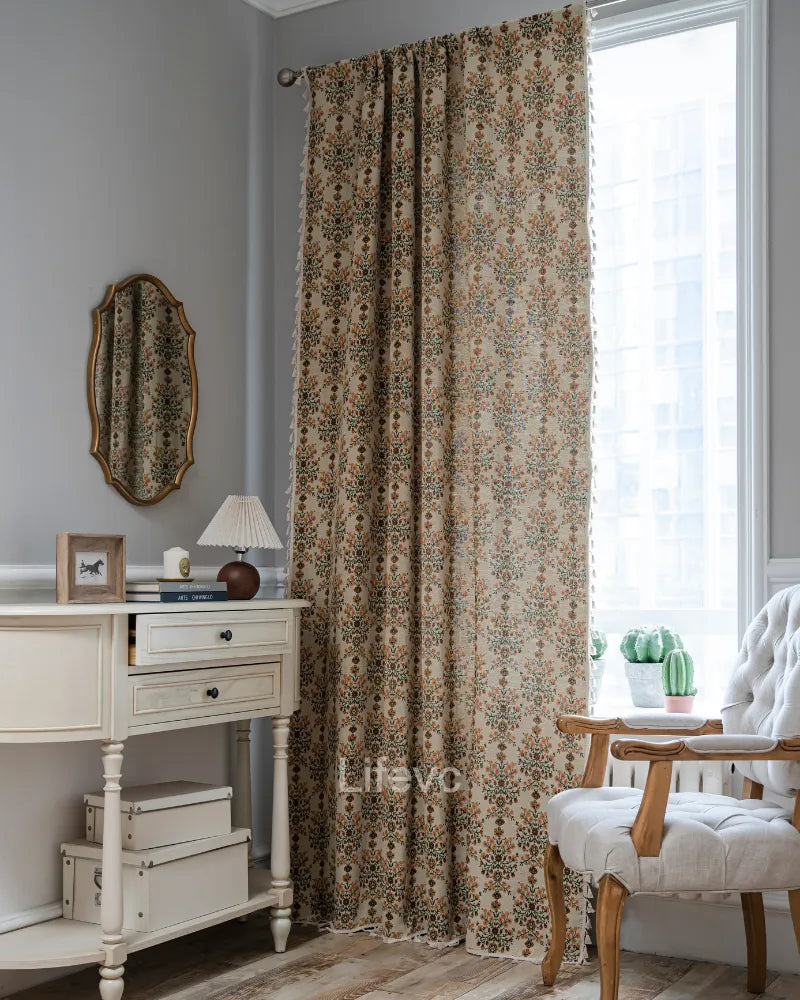 Secret Garden Boho Faux Linen Texture Floral Sheer Curtains, image size:800x1000