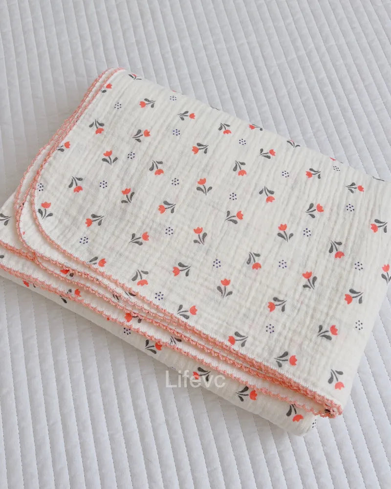 Flower Patch Lightweight Pink Floral 100% Cotton Muslin Baby Blanket