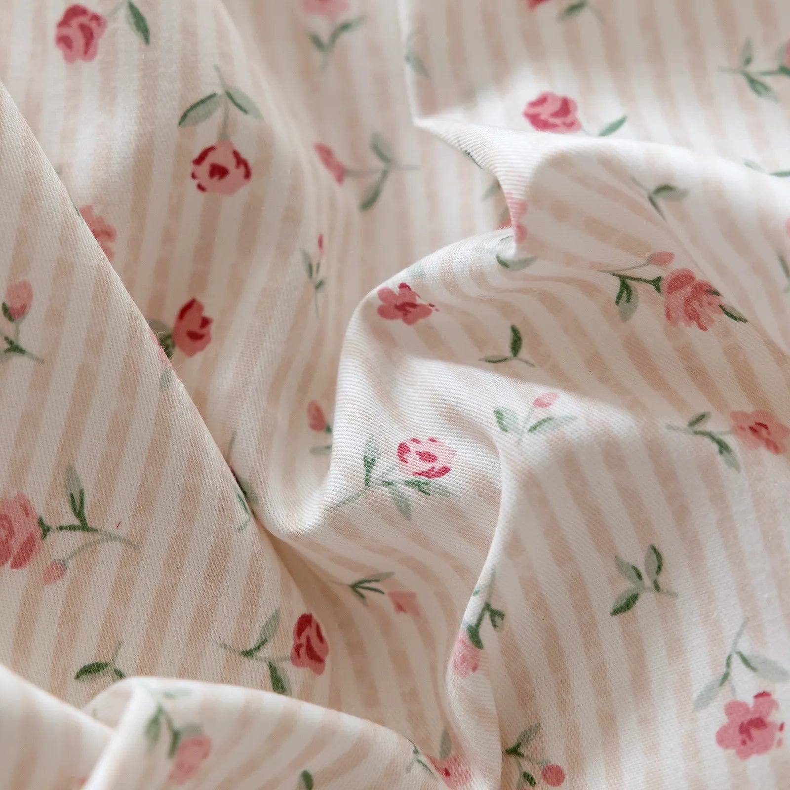 Delicate Blossom Fresh Floral 100% Cotton Bow Tie Duvet Cover Set