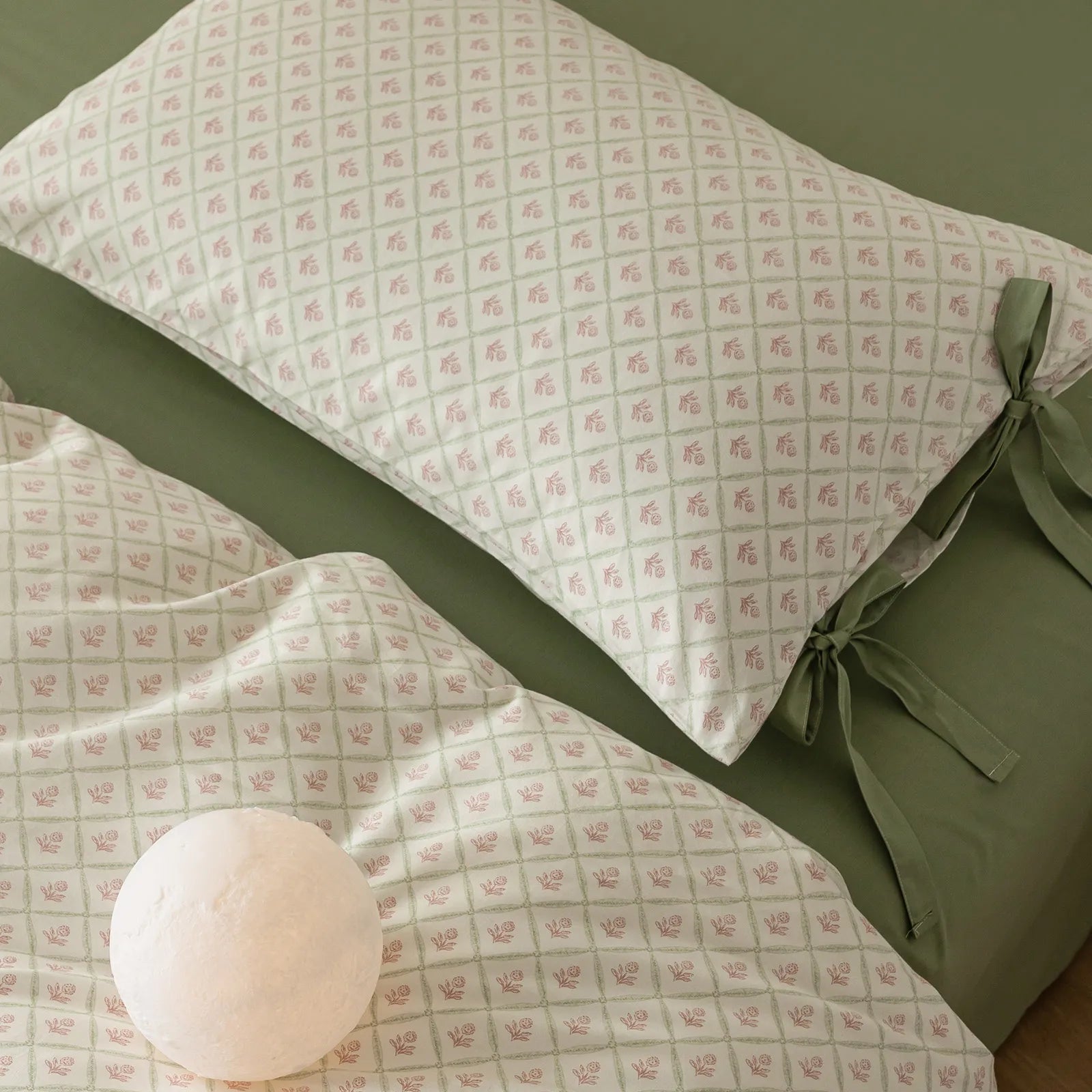 Pastel Geo Floral Soft 100% Cotton Bow Tie Duvet Cover Set