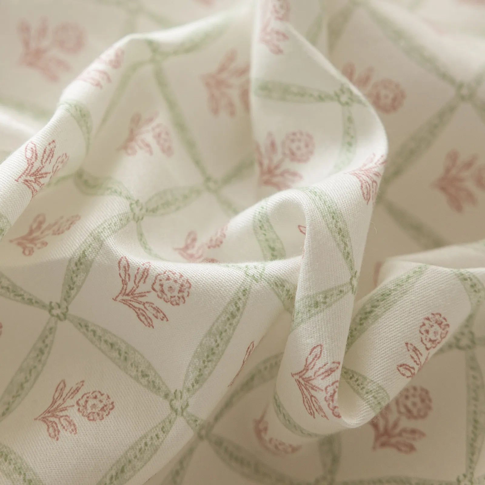 Pastel Geo Floral Soft 100% Cotton Bow Tie Duvet Cover Set