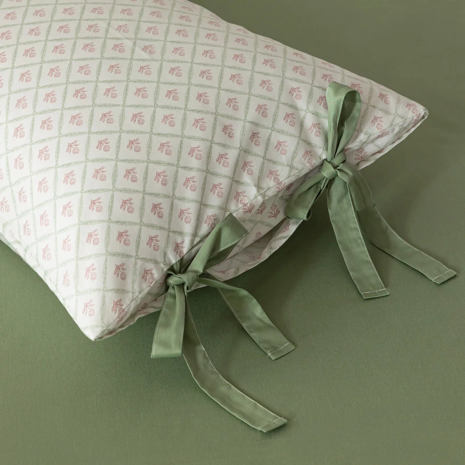 Pastel Geo Floral Soft 100% Cotton Bow Tie Duvet Cover Set