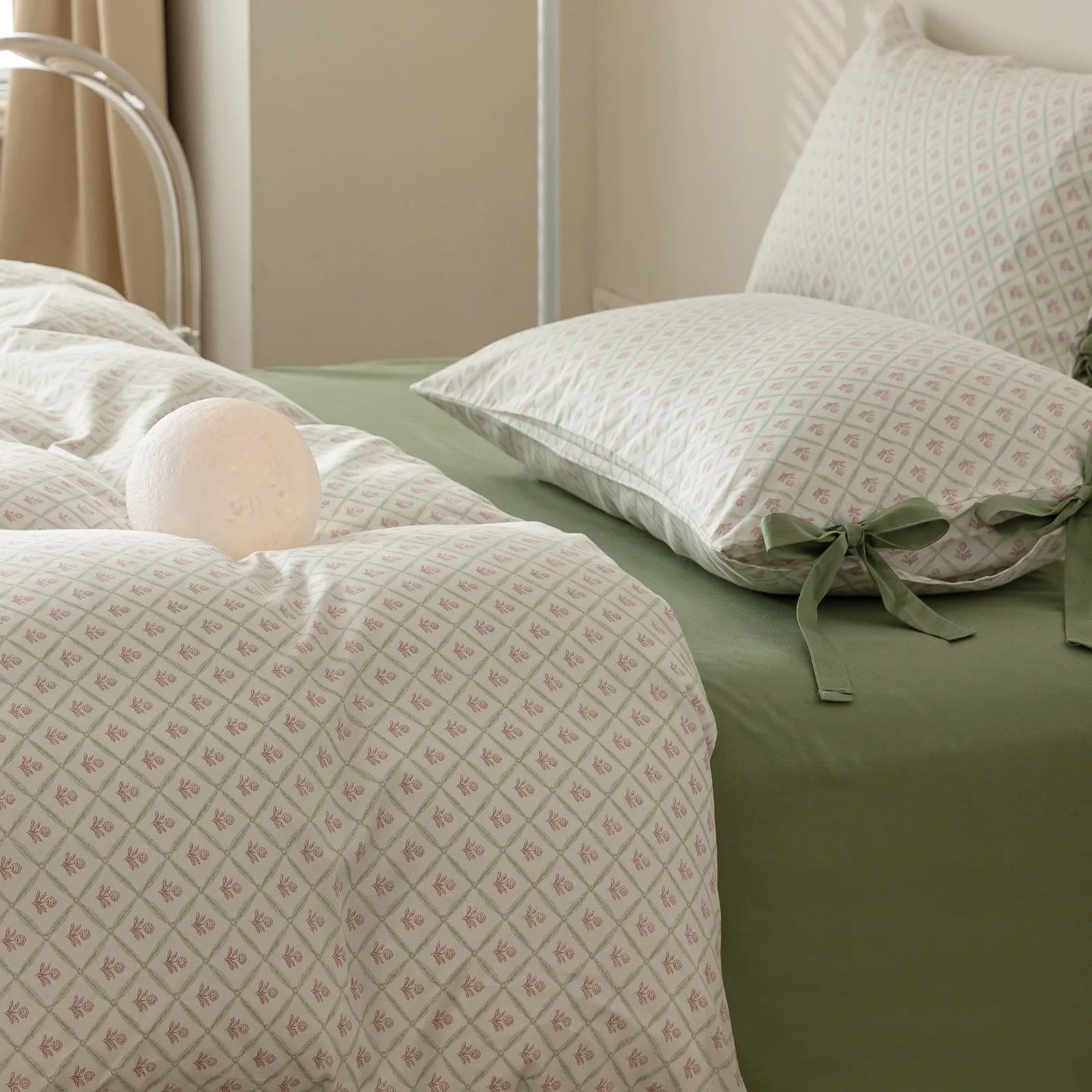 Pastel Geo Floral Soft 100% Cotton Bow Tie Duvet Cover Set