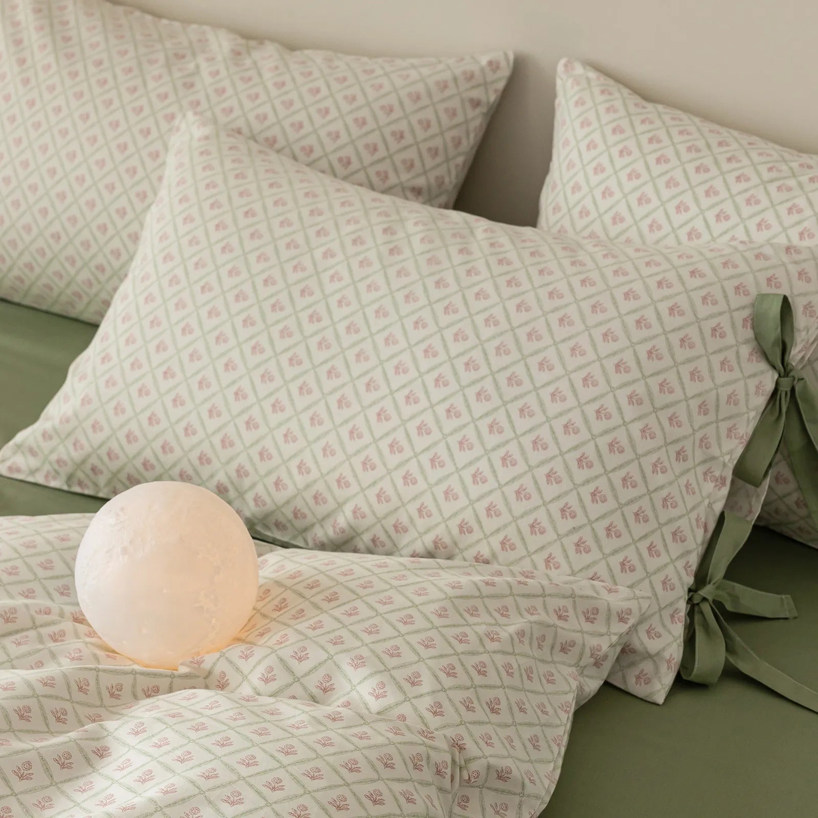 Pastel Geo Floral Soft 100% Cotton Bow Tie Duvet Cover Set