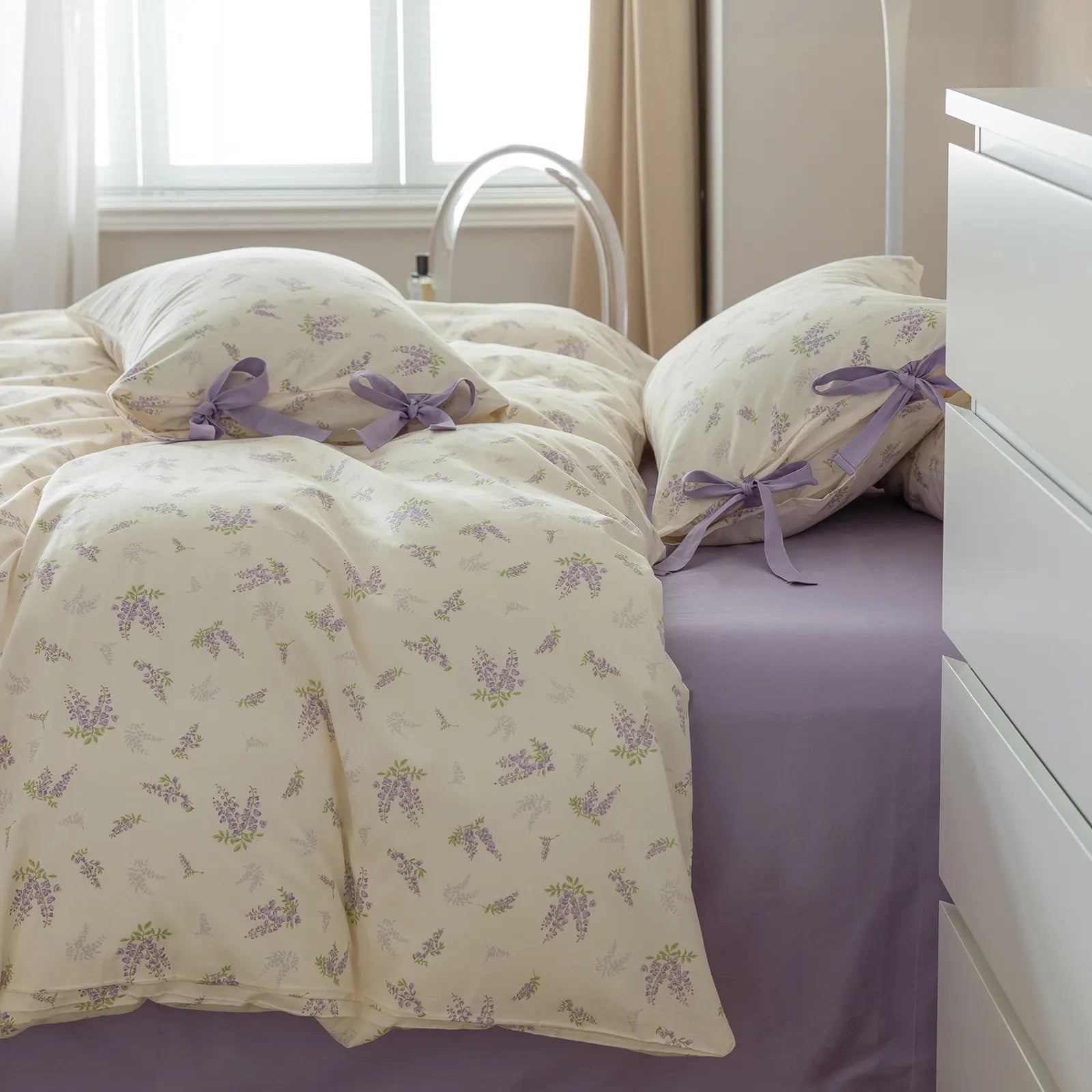 Elegant Lavender Luxurious Floral 100% Cotton Duvet Cover Set