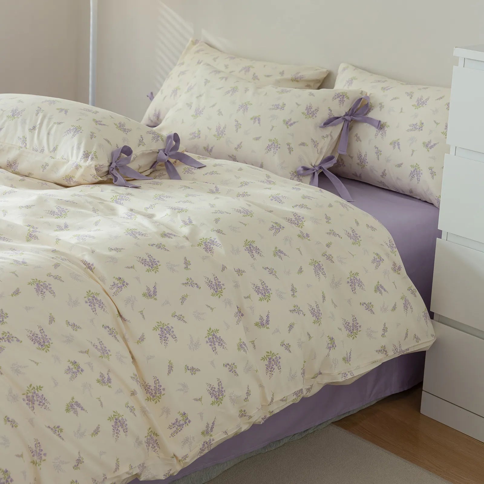 Elegant Lavender Luxurious Floral 100% Cotton Duvet Cover Set