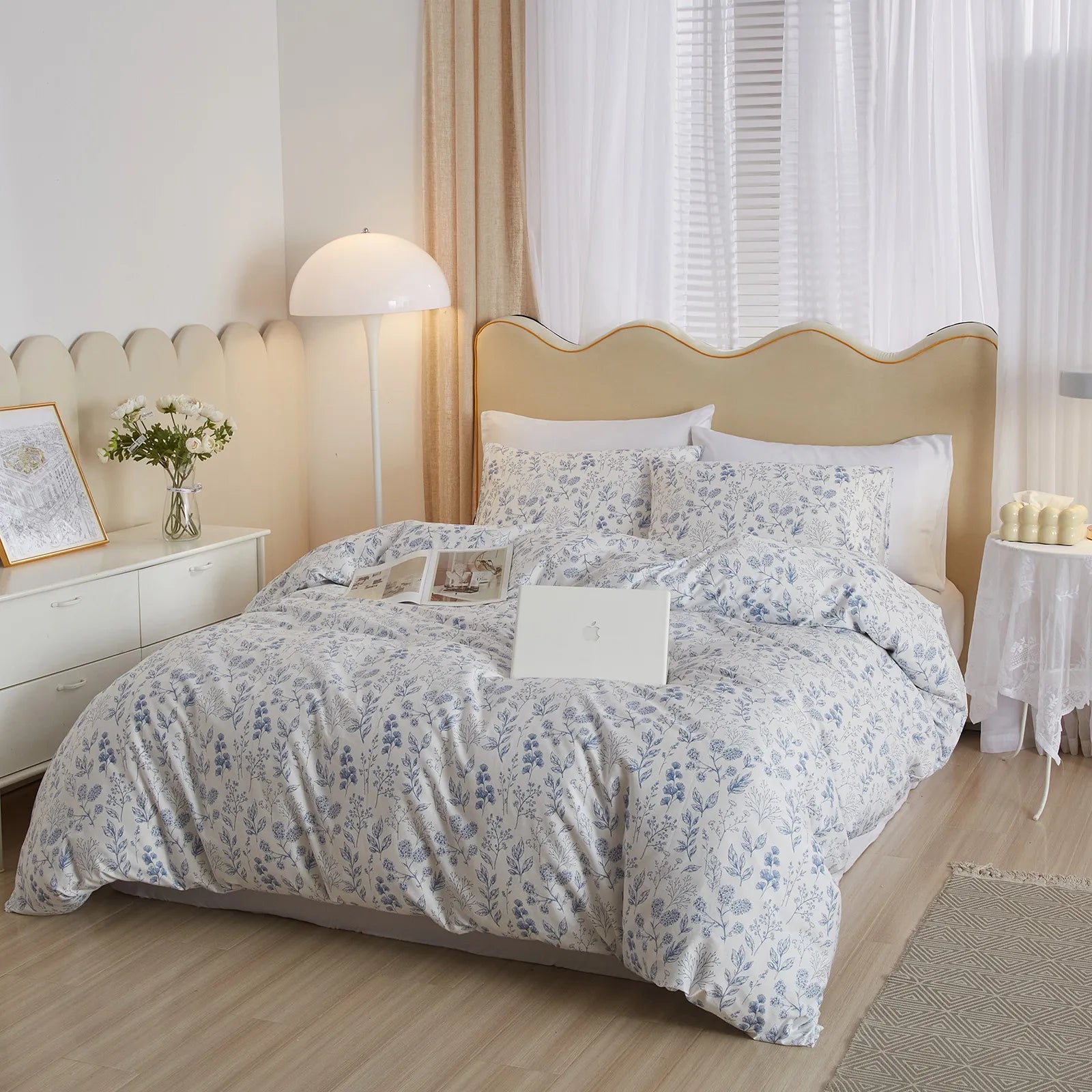 Tranquil Petal Cozy Soft Floral 100% Cotton Duvet Cover Set