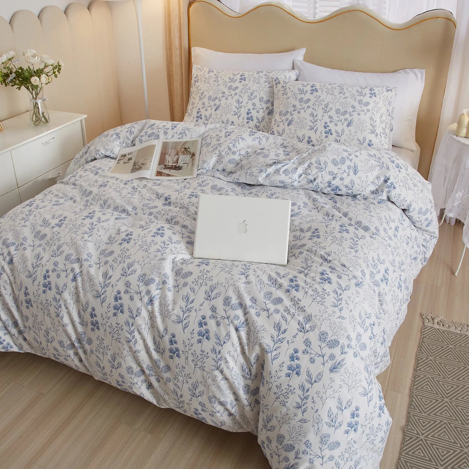 Tranquil Petal Cozy Soft Floral 100% Cotton Duvet Cover Set
