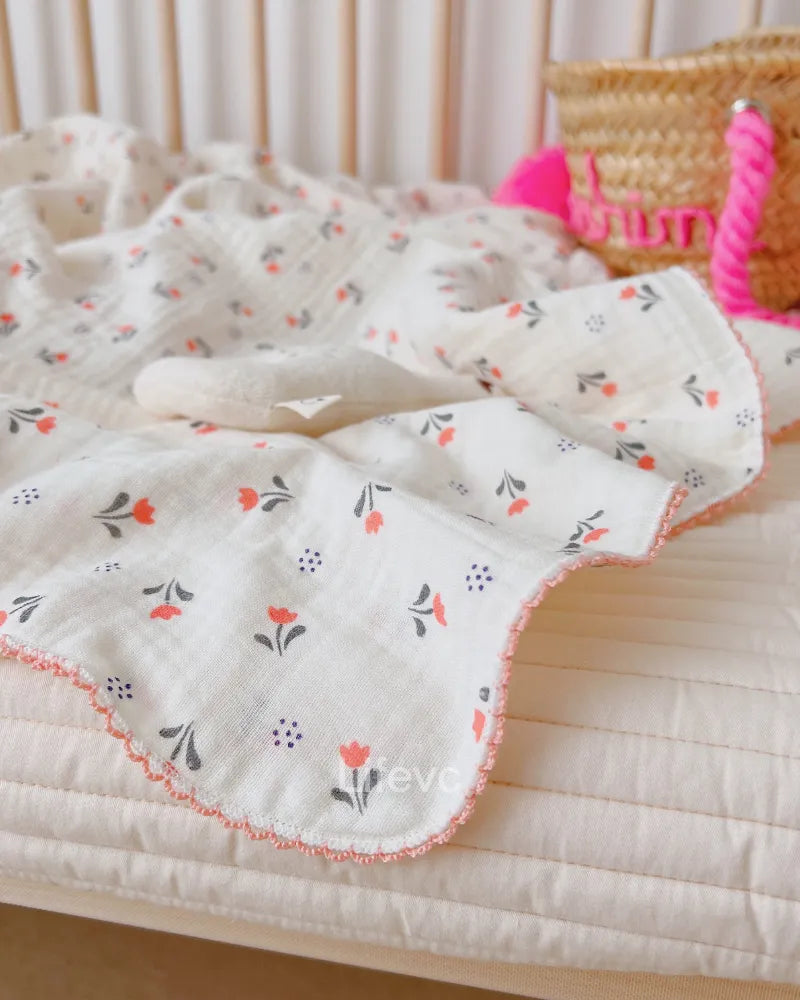 Flower Patch Lightweight Pink Floral 100% Cotton Muslin Baby Blanket