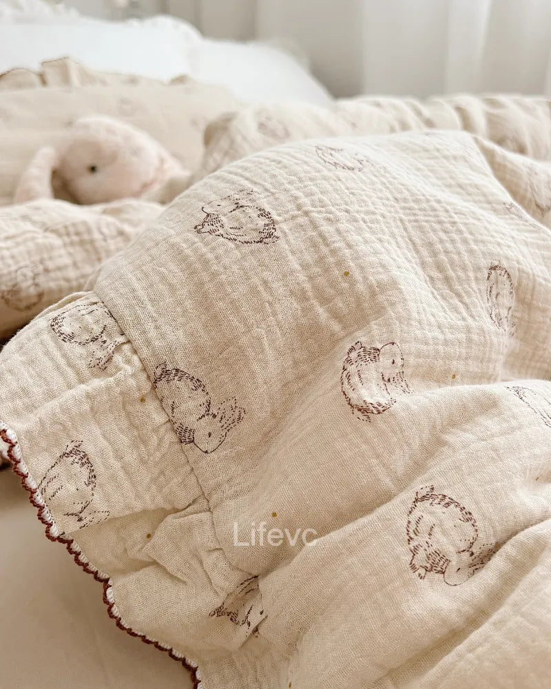 Cuddle Rabbit Breathable 100% Cotton Muslin Ruffled Baby Duvet Cover