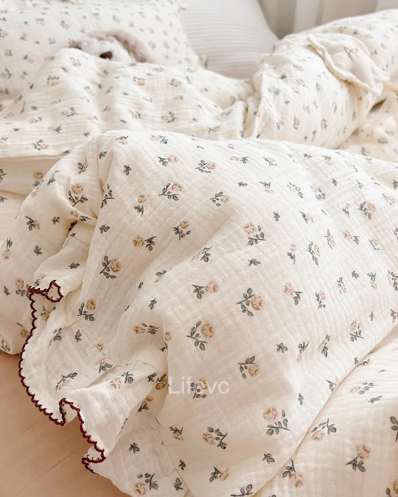 Blooming Rose Cotton Muslin Zipper Baby Duvet Cover