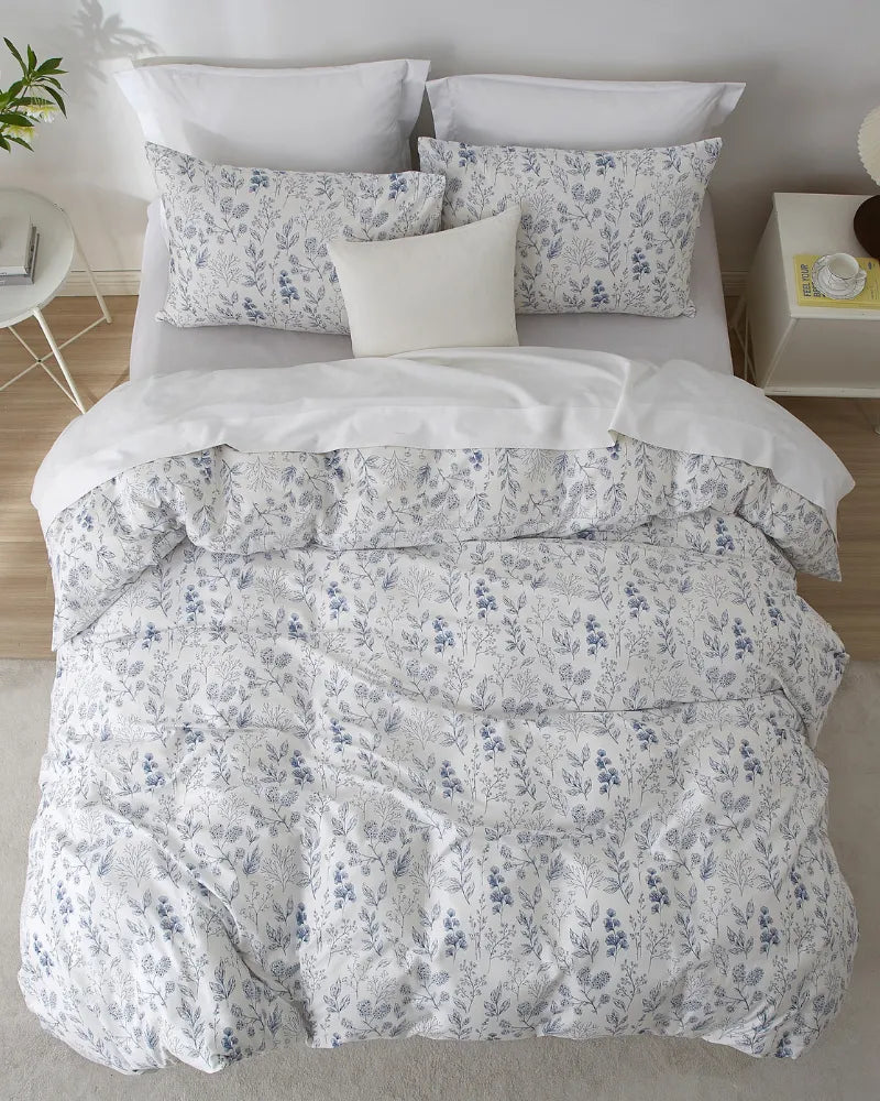 Blue Serenity Floral Design Garden-Inspired Duvet Cover Set