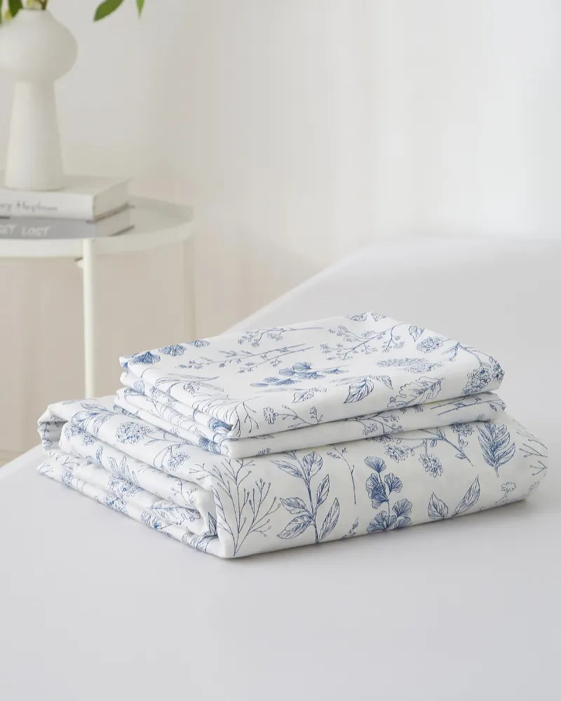 Blue Serenity Floral Design Garden-Inspired Duvet Cover Set