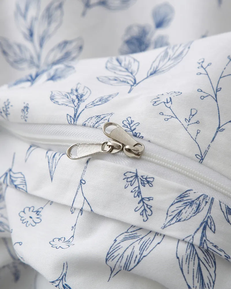 Blue Serenity Floral Design Garden-Inspired Duvet Cover Set