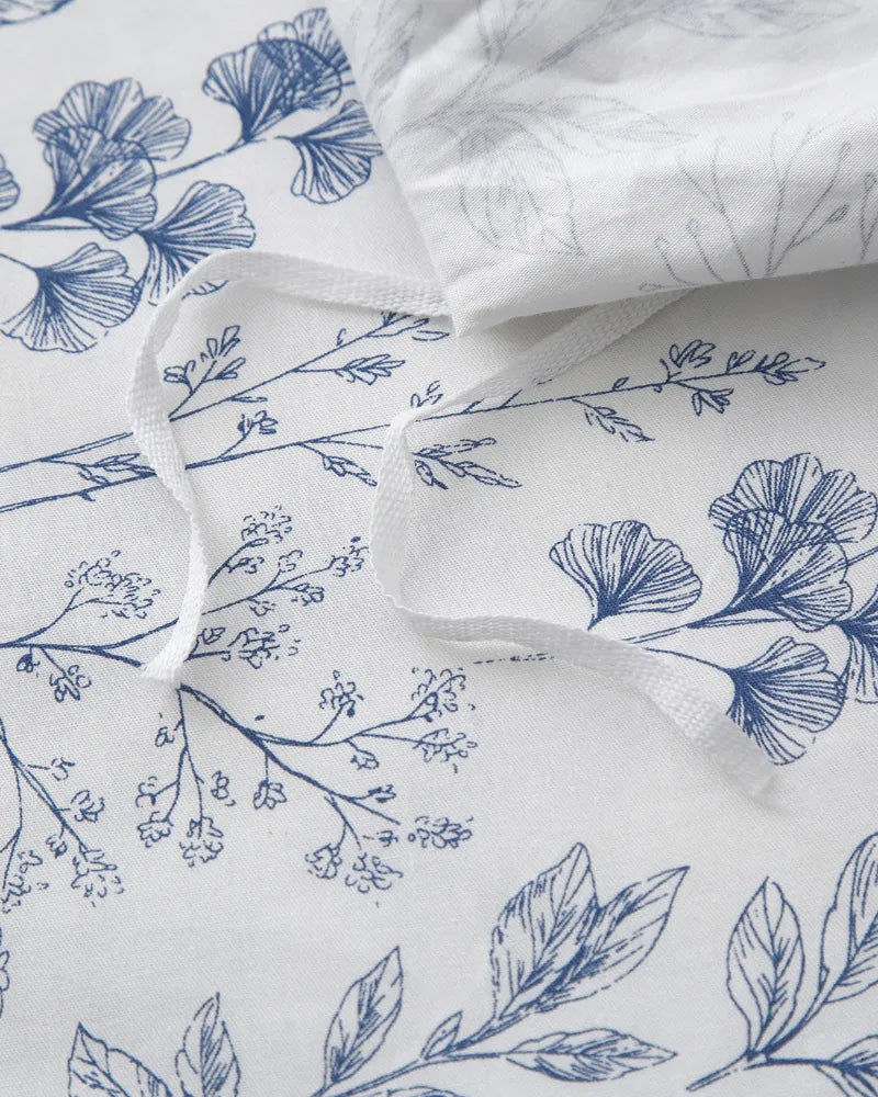 Blue Serenity Floral Design Garden-Inspired Duvet Cover Set