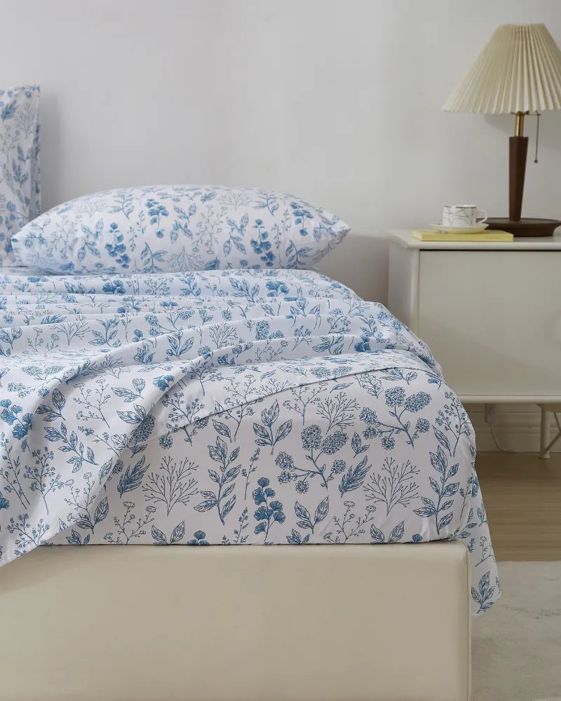 Blue Serenity Skin-friendly Floral Sheet and Pillowcase Set