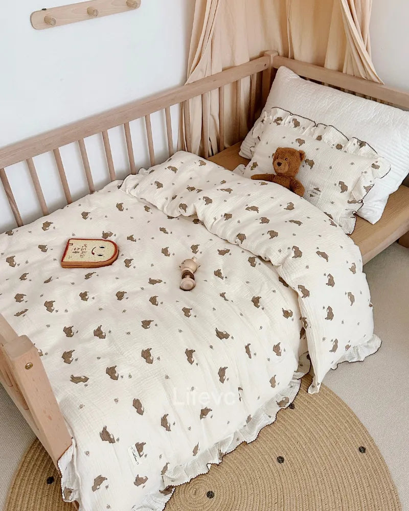Cartoon Bear Skin-Friendly Double Gauze Cotton Baby Duvet Cover