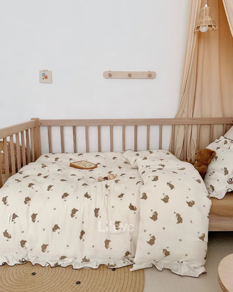 Cartoon Bear Skin-Friendly Double Gauze Cotton Baby Duvet Cover
