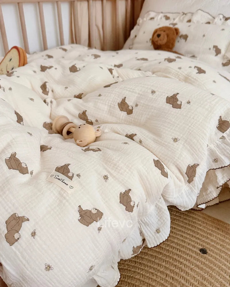 Cartoon Bear Skin-Friendly Double Gauze Cotton Baby Duvet Cover
